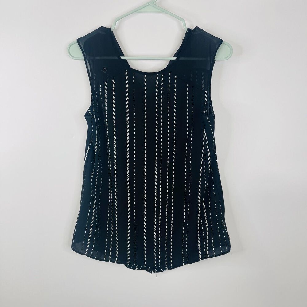 Apt. 9 Blouse Womens Size XS Black Semi Sheer Sleeveless Round Neck Button Back